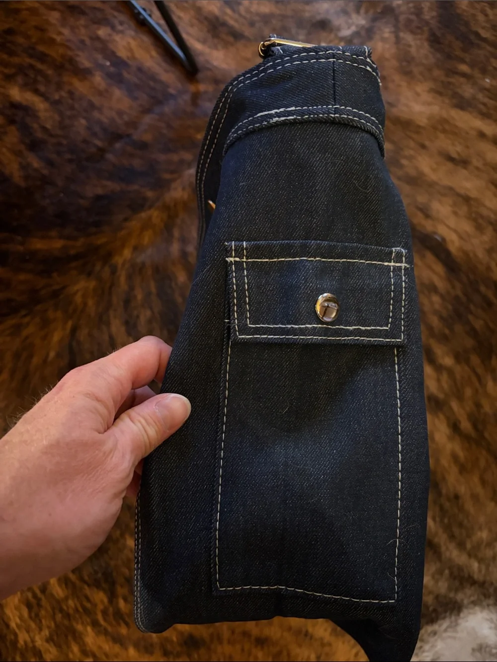 THE MONSTERS Navy Blue Denim Messenger Bag